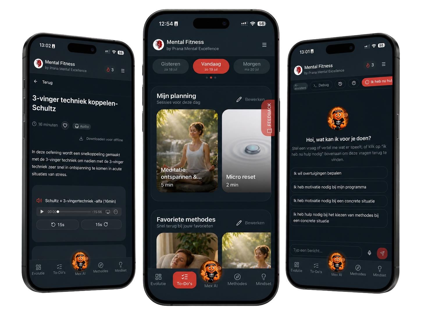 Mental Fitness Studio app met Mijn planning, Mex AI coach en audiowerkboek